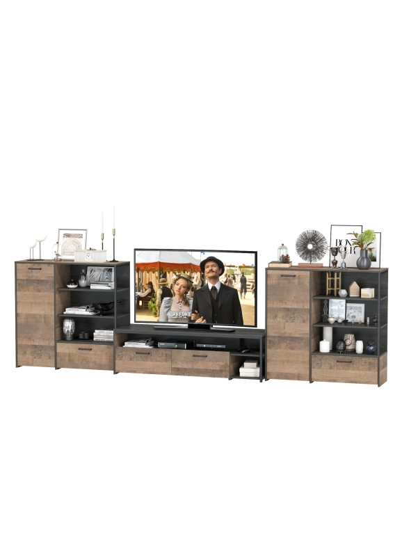 Трувор Гостиная 050, цвет дуб гранж песочный/интра, ШхГхВ 367,8х45,4х106,9 см., универсальная сборка