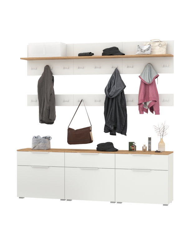 Октава Прихожая 08, цвет белый шагрень/дуб крафт золотой/фасады МДФ белый шагрень, ШхГхВ 194,7х35,4х197 см.