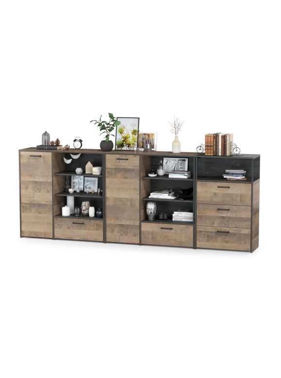 Трувор 13.307.01 Комод + 13.307.02 Комод с ящиками + 13.307.01 Комод, цвет дуб гранж песочный/интра, ШхГхВ 284х37х106,9 см., универсальная сборка