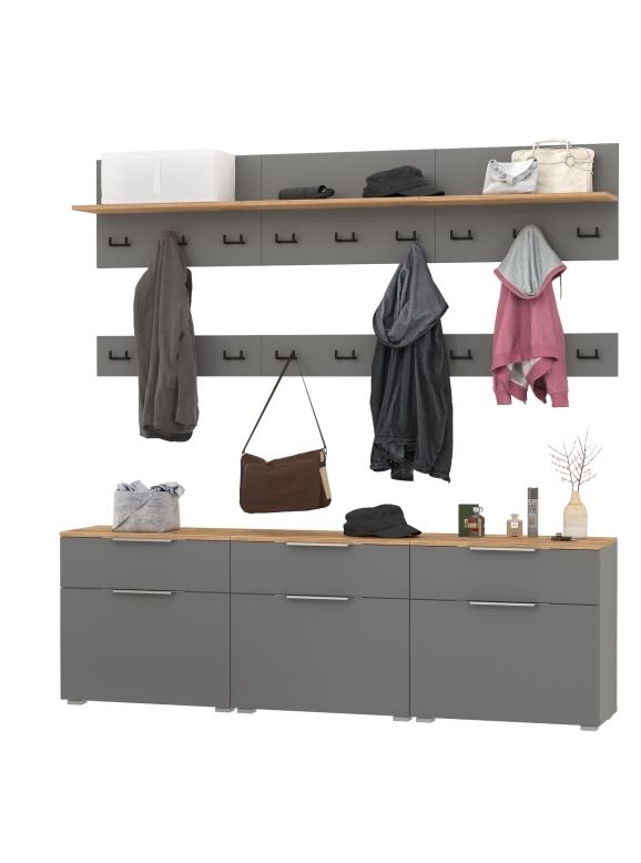 Октава Прихожая 08, цвет серый графит/дуб крафт золотой/фасады МДФ серый графит, ШхГхВ 194,7х35,4х197 см.