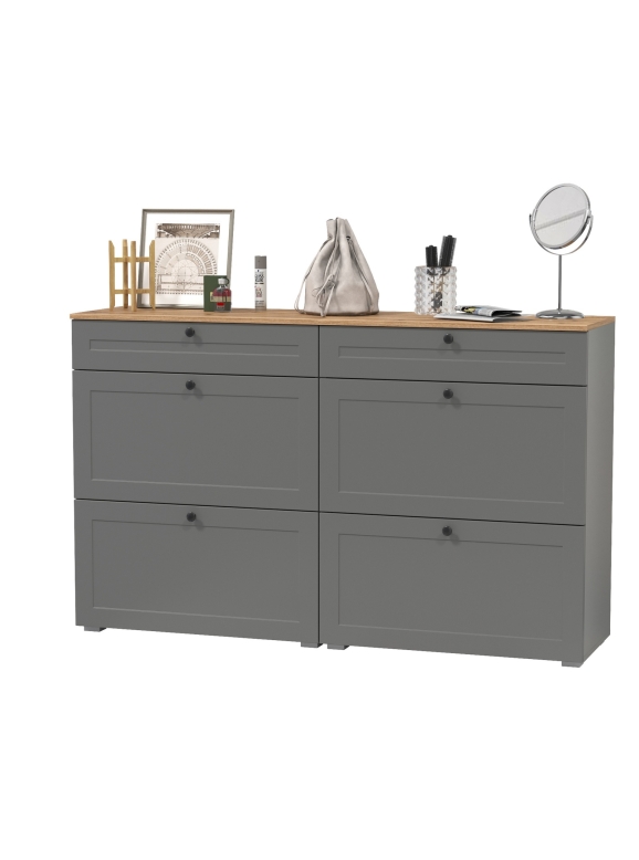 Остин 16.121 Тумба для обуви + 16.121 Тумба для обуви, цвет серый графит/дуб крафт золотой, ШхГхВ 160х41,6х99,3 см.