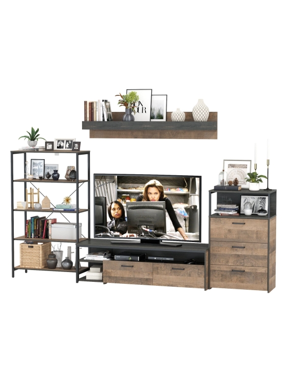 КР100 Трувор Гостиная 083, цвет дуб гранж песочный/интра, ШхГхВ 298,6х45,4х195 см., универсальная сборка