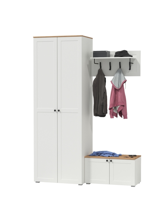 Остин Прихожая 19, цвет белый шагрень/дуб крафт золотой, ШхГхВ 160х54,3х229,6 см., универсальная сборка