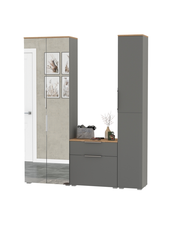 Октава Прихожая 21, цвет серый графит/дуб крафт золотой/фасады МДФ серый графит, ШхГхВ 161,5х35,4х197,6 см., универсальная сборка