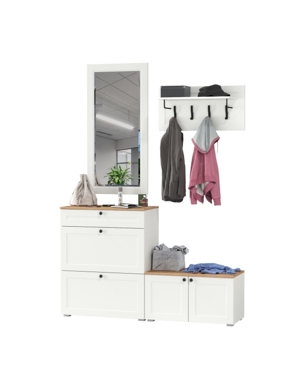 Остин Прихожая 44, цвет белый шагрень/дуб крафт золотой, ШхГхВ 160х41,9х210 см., универсальная сборка