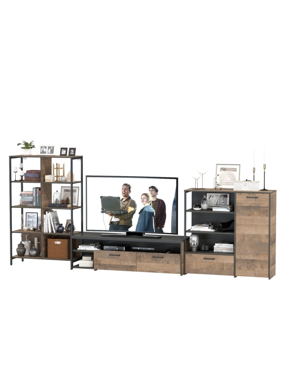 Трувор Гостиная 044, цвет дуб гранж песочный/интра, ШхГхВ 348,8х45,4х146 см., универсальная сборка