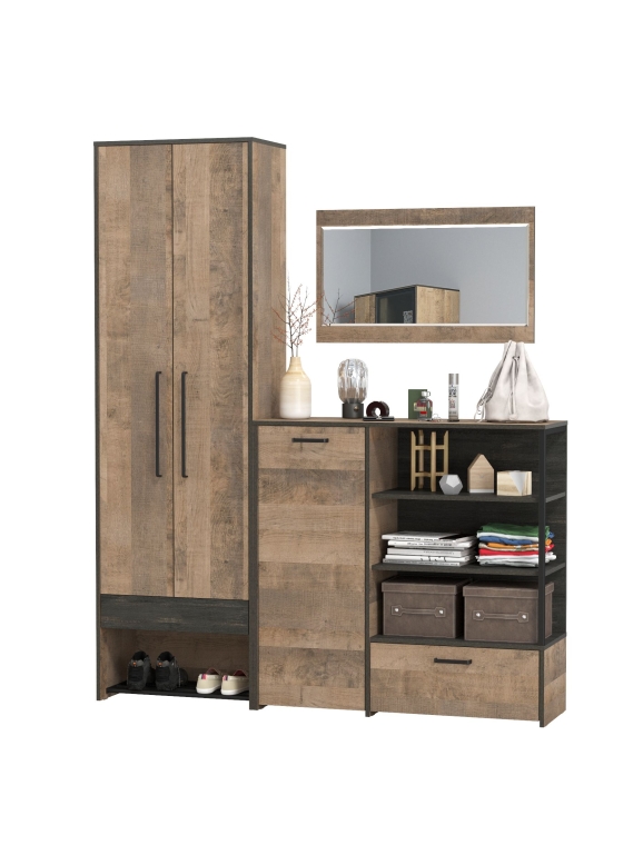 Трувор Прихожая 202, цвет дуб гранж песочный/интра, ШхГхВ 172,2х37х210 см., универсальная сборка