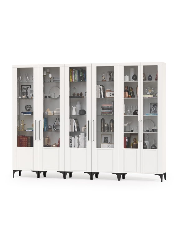 Валенсия Гостиная № 133, цвет ЛДСП белый шагрень/МДФ белый шагрень, ШхГхВ 304,1х38,1х225,2 см., универсальная сборка