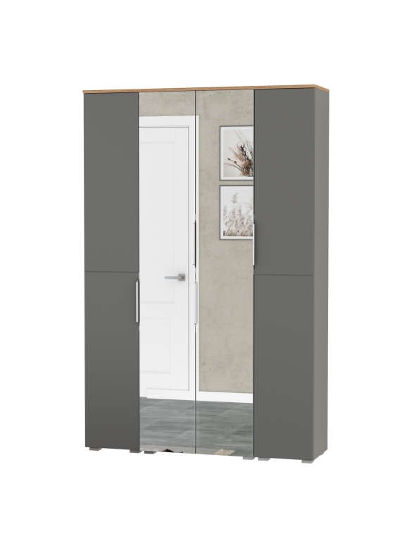 Октава Набор шкафов 01, цвет серый графит/дуб крафт золотой/фасады МДФ серый графит, ШхГхВ 128,8х35,3х197,6 см., универсальная сборка