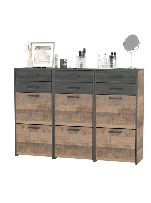 Трувор 13.241.06 Тумба для обуви 3 шт., цвет дуб гранж песочный/интра, ШхГхВ 150х37х106,9 см.