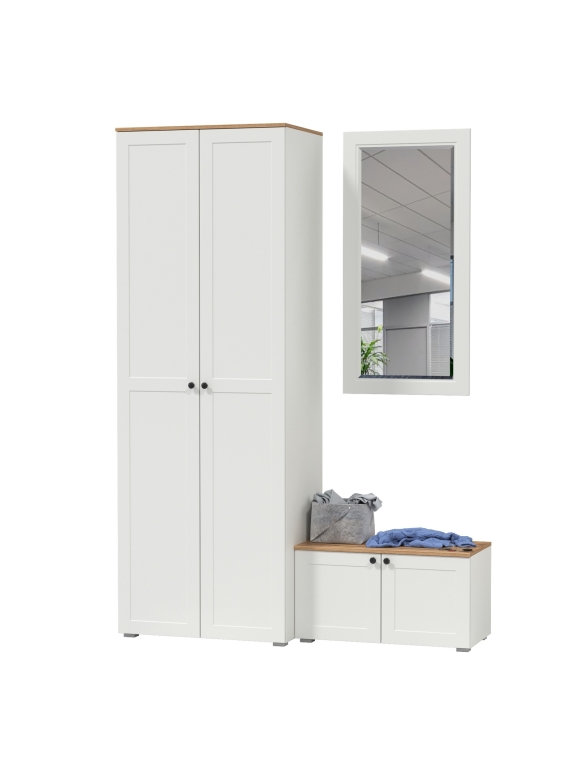 Остин Прихожая 18, цвет белый шагрень/дуб крафт золотой, ШхГхВ 160х54,3х229,6 см., универсальная сборка