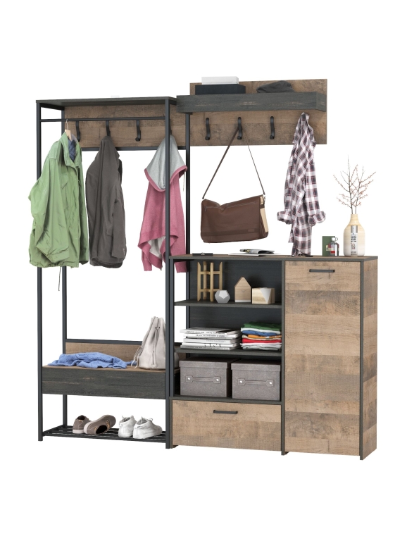 Трувор Прихожая 217, цвет дуб гранж песочный/интра, ШхГхВ 189х36,9х194,2 см., универсальная сборка