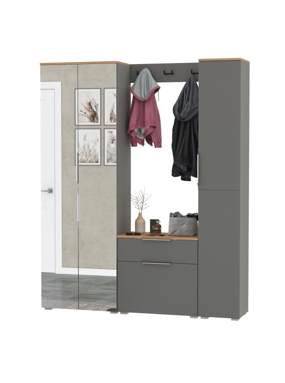 Октава Прихожая 23, цвет серый графит/дуб крафт золотой/фасады МДФ серый графит, ШхГхВ 161,5х35,4х197,6 см., универсальная сборка