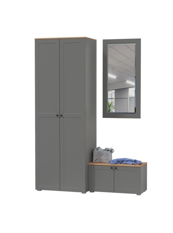 Остин Прихожая 18, цвет серый графит/дуб крафт золотой, ШхГхВ 160х54,3х229,6 см., универсальная сборка