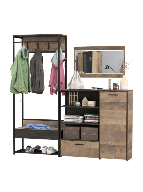 Трувор Прихожая 218, цвет дуб гранж песочный/интра, ШхГхВ 189х36,9х194,2 см., универсальная сборка