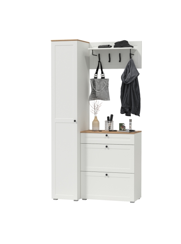 Остин Прихожая 23, цвет белый шагрень/дуб крафт золотой, ШхГхВ 120х54,3х229,6 см., универсальная сборка