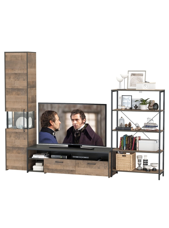 КР100 Трувор Гостиная 014, цвет дуб гранж песочный/интра, ШхГхВ 277,4х45,4х210 см., универсальная сборка