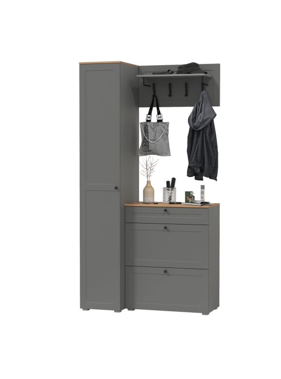 Остин Прихожая 23, цвет серый графит/дуб крафт золотой, ШхГхВ 120х54,3х229,6 см., универсальная сборка