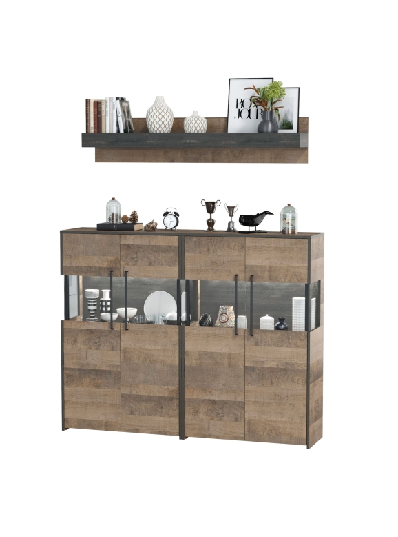 КР100 Трувор Гостиная 002, цвет дуб гранж песочный/интра, ШхГхВ 171,6х37х195 см., есть светодиодная подсветка