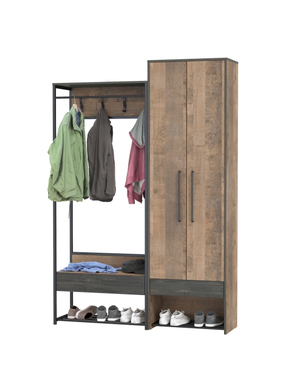 Трувор 15.120 Прихожая + 13.328.02 Шкаф для одежды, цвет дуб гранж песочный/интра, ШхГхВ 143,2х37х210 см., универсальная сборка