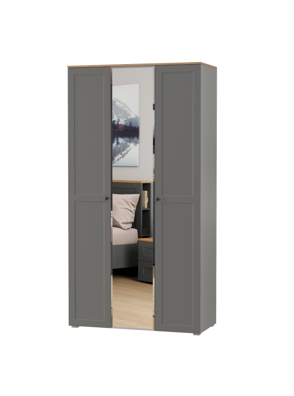 Остин 13.336.03 Шкаф для одежды(три двери, на средней есть зеркало), цвет серый графит/дуб крафт золотой, ШхГхВ 120х54,6х229,8 см., ун. сборка