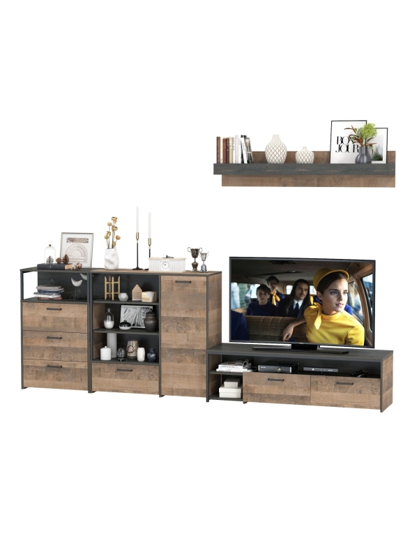 КР100 Трувор Гостиная 012, цвет дуб гранж песочный/интра, ШхГхВ 324,8х45,4х195 см., универсальная сборка