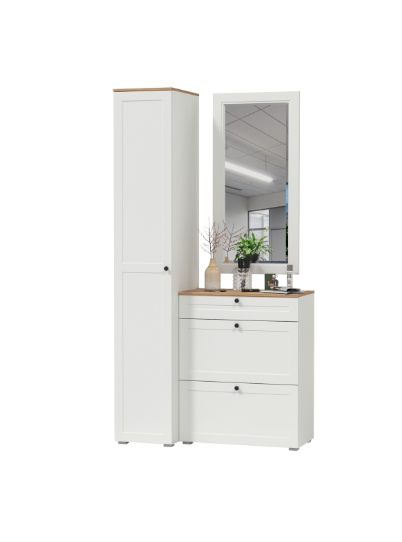 Остин Прихожая 22, цвет белый шагрень/дуб крафт золотой, ШхГхВ 120х54,3х229,6 см., универсальная сборка