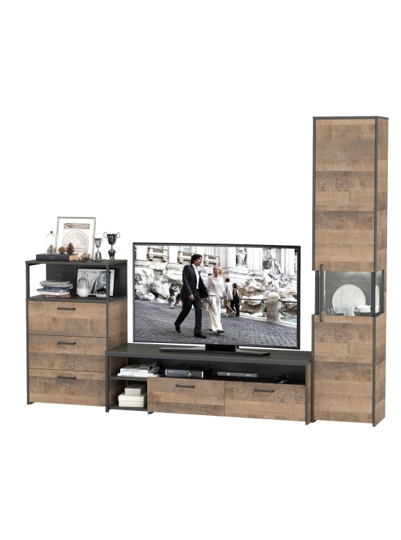 Трувор Гостиная 024, цвет дуб гранж песочный/интра, ШхГхВ 260,6х45,4х210 см., универсальная сборка