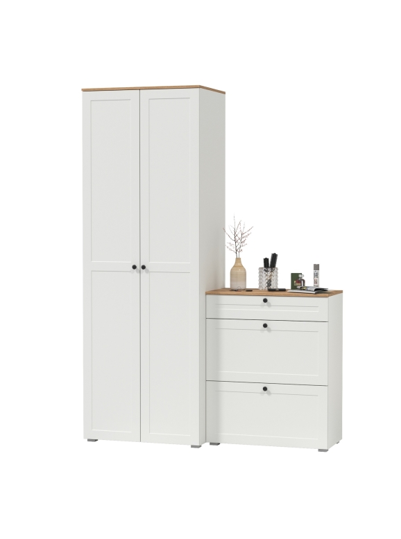 Остин Прихожая 05, цвет белый шагрень/дуб крафт золотой, ШхГхВ 160х54,3х229,6 см., универсальная сборка