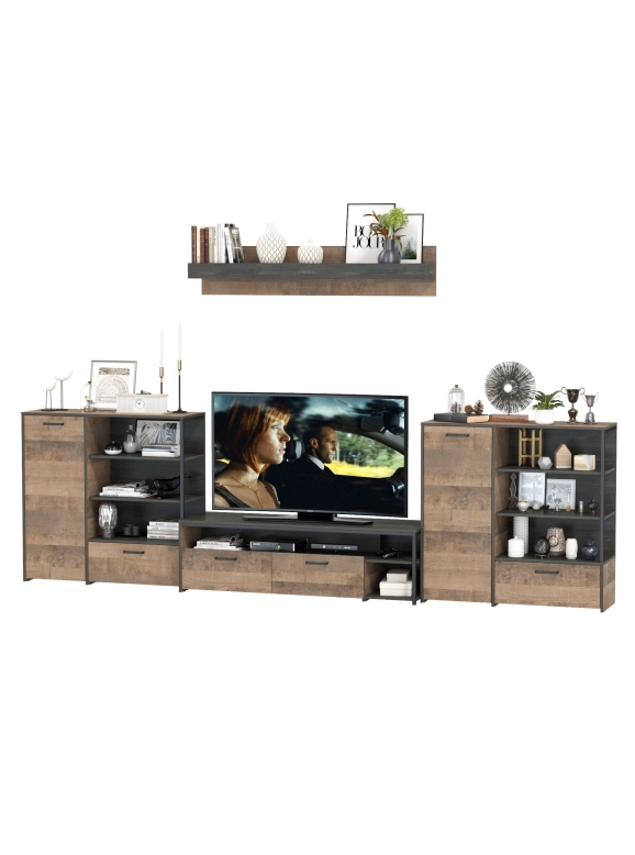 КР100 Трувор Гостиная 049, цвет дуб гранж песочный/интра, ШхГхВ 367,8х45,4х210 см., универсальная сборка