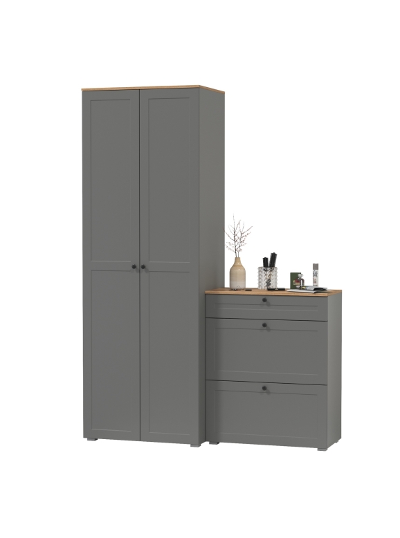 Остин Прихожая 05, цвет серый графит/дуб крафт золотой, ШхГхВ 160х54,3х229,6 см., универсальная сборка