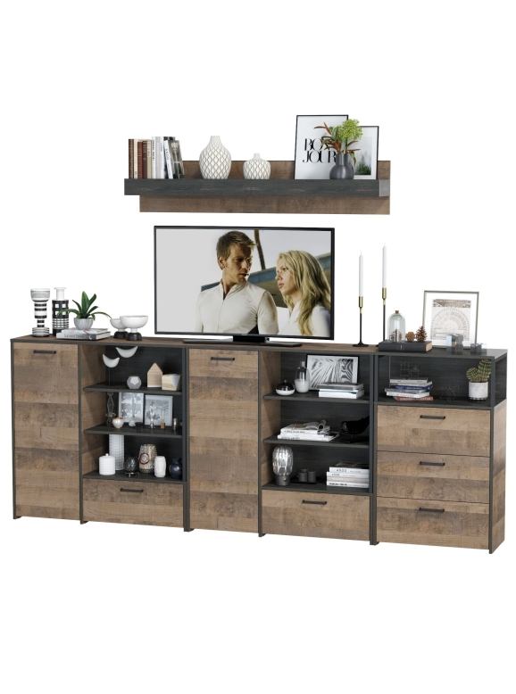 КР100 Трувор Гостиная 005, цвет дуб гранж песочный/интра, ШхГхВ 284х37х195 см., универсальная сборка