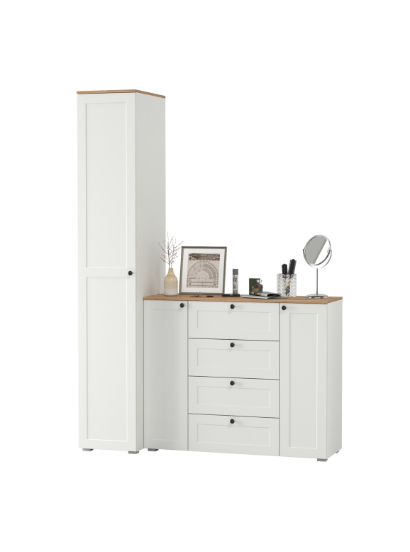 Остин Прихожая 09, цвет белый шагрень/дуб крафт золотой, ШхГхВ 160х54,3х229,6 см., универсальная сборка