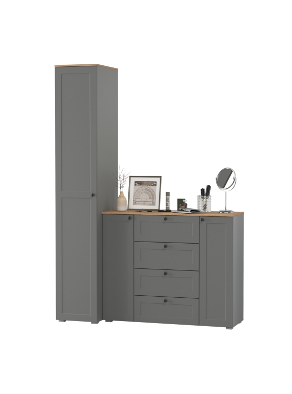 Остин Прихожая 09, цвет серый графит/дуб крафт золотой, ШхГхВ 160х54,3х229,6 см., универсальная сборка