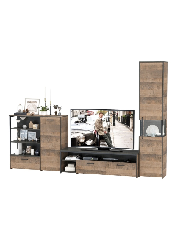 Трувор Гостиная 022, цвет дуб гранж песочный/интра, ШхГхВ 303,6х45,4х210 см., универсальная сборка