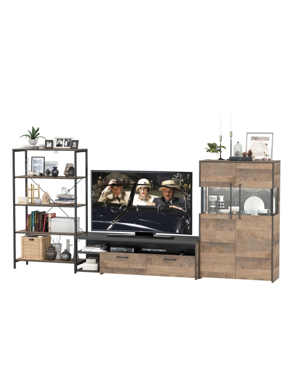 КР100 Трувор Гостиная 056, цвет дуб гранж песочный/интра, ШхГхВ 318,4х45,4х146 см., универсальная сборка