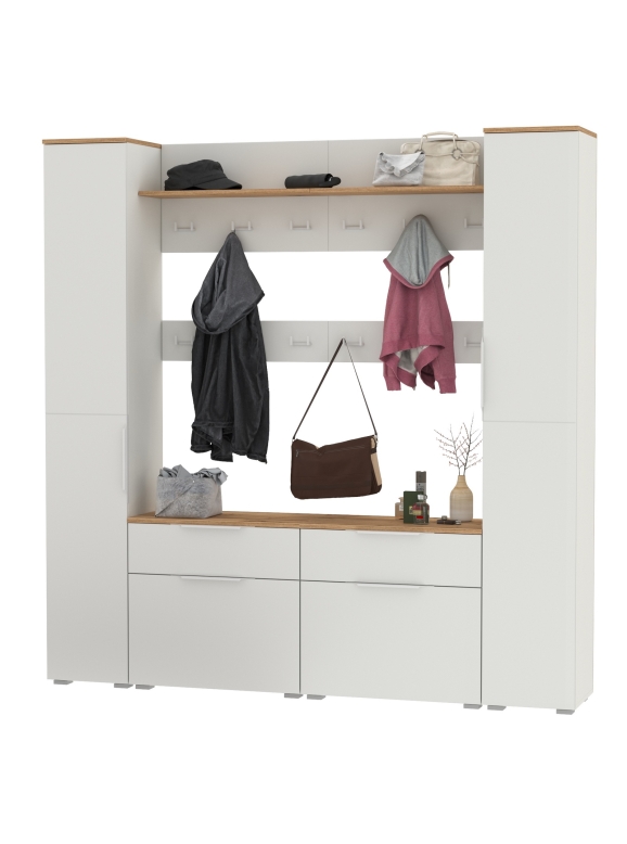 Октава Прихожая 35, цвет белый шагрень/дуб крафт золотой/фасады МДФ белый шагрень, ШхГхВ 194,2х35,4х197,6 см., универсальная сборка