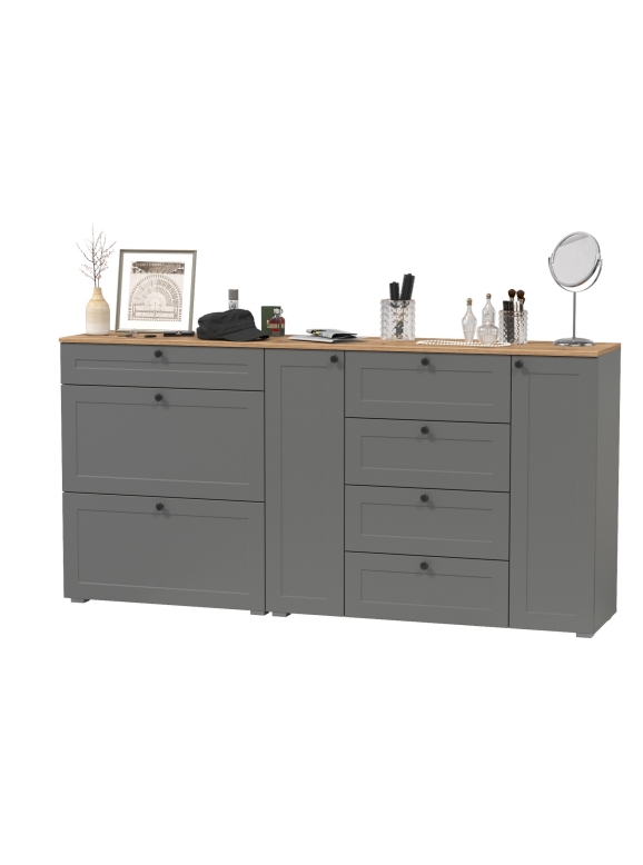 Остин 16.221 Комод + 16.121 Тумба для обуви, цвет серый графит/дуб крафт золотой, ШхГхВ 200х41,9х99,3 см., универсальная сборка