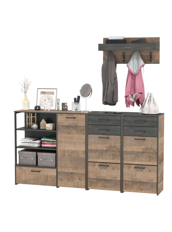 Трувор Прихожая 156, цвет дуб гранж песочный/интра, ШхГхВ 209х37х195 см., универсальная сборка