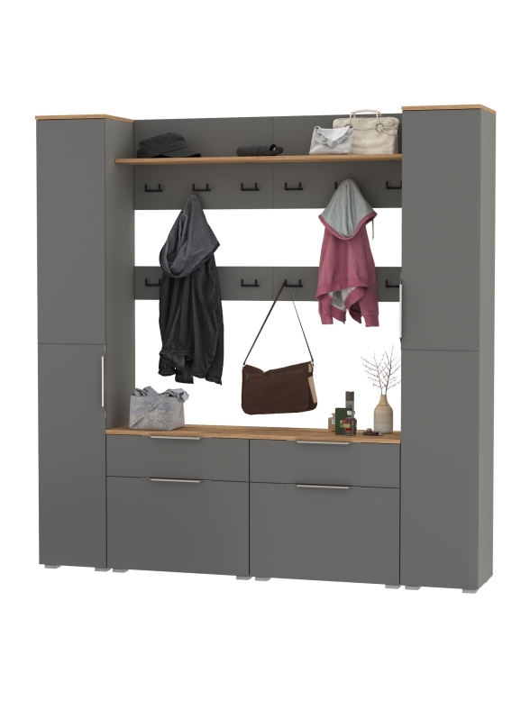 Октава Прихожая 35, цвет серый графит/дуб крафт золотой/фасады МДФ серый графит, ШхГхВ 194,2х35,4х197,6 см., универсальная сборка