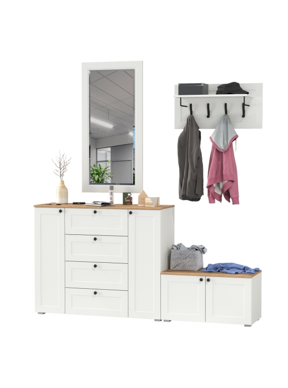 Остин Прихожая 50, цвет белый шагрень/дуб крафт золотой, ШхГхВ 200х54,3х210 см., универсальная сборка