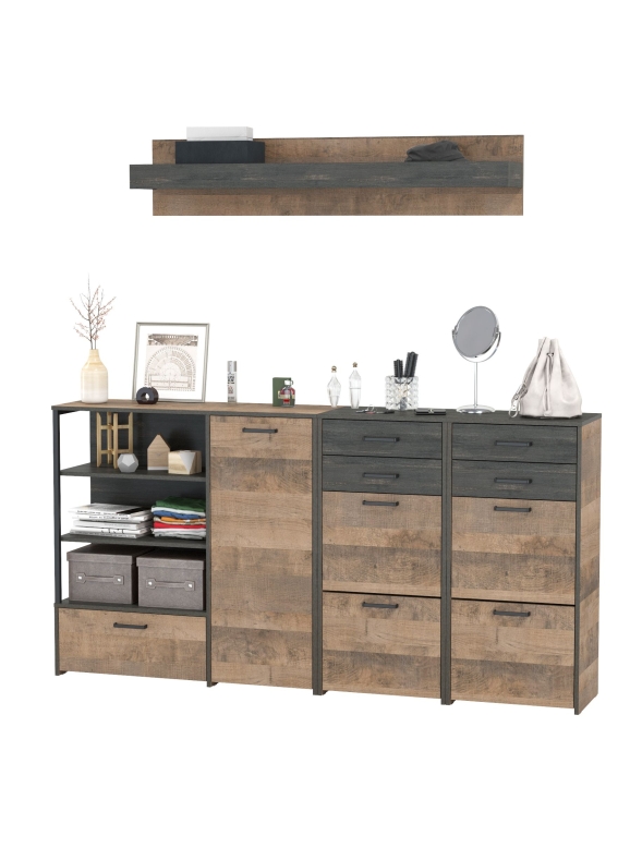 КР100 Трувор Прихожая 173, цвет дуб гранж песочный/интра, ШхГхВ 209х37х195 см., универсальная сборка