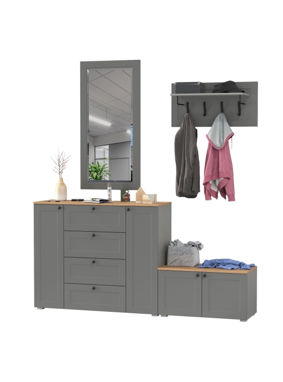 Остин Прихожая 50, цвет серый графит/дуб крафт золотой, ШхГхВ 200х54,3х210 см., универсальная сборка