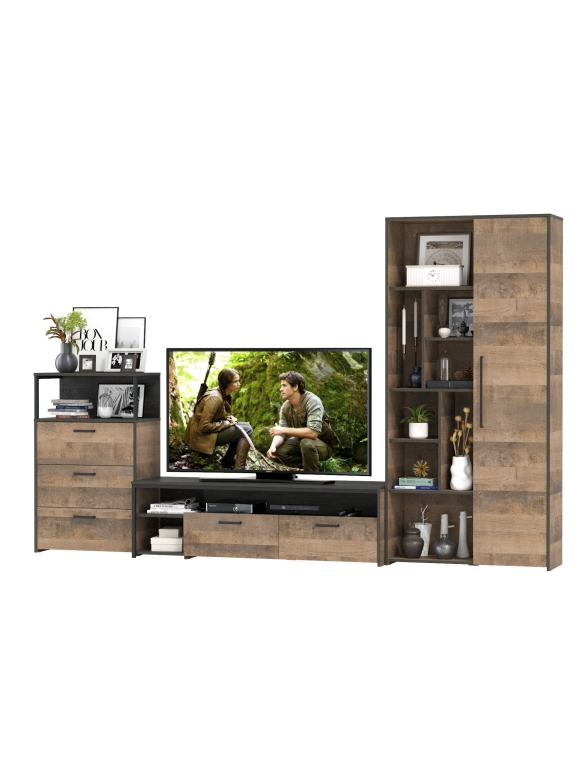 Трувор Гостиная 080, цвет дуб гранж песочный/интра, ШхГхВ 308,8х45,4х194,2 см., универсальная сборка