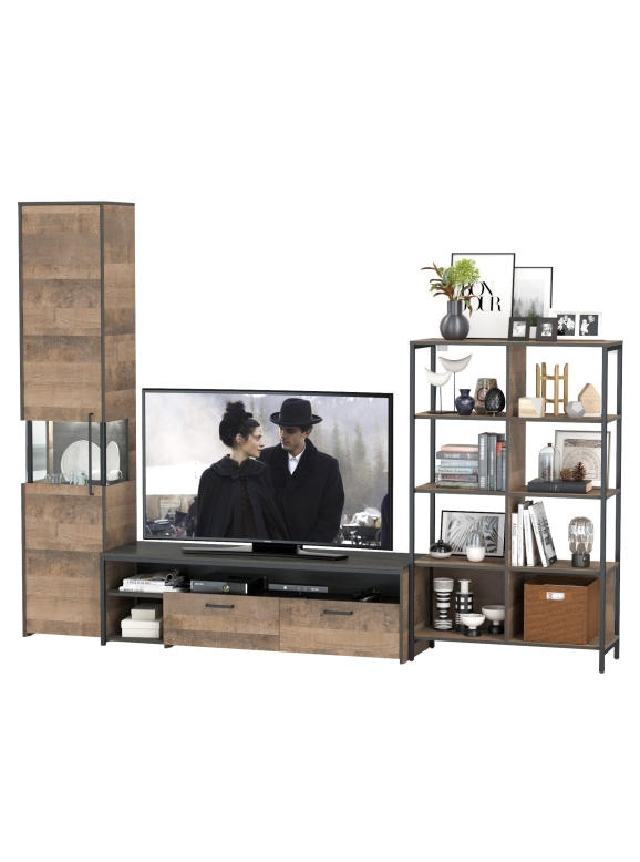 Трувор Гостиная 016, цвет дуб гранж песочный/интра, ШхГхВ 284,6х45,4х210 см., универсальная сборка