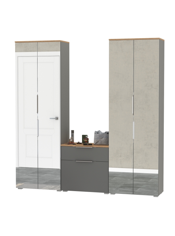 Октава Прихожая 24, цвет серый графит/дуб крафт золотой/фасады МДФ серый графит, ШхГхВ 193,7х35,4х197,6 см., универсальная сборка