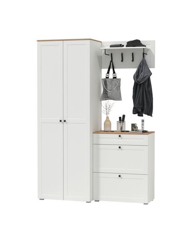 Остин Прихожая 17, цвет белый шагрень/дуб крафт золотой, ШхГхВ 160х54,3х229,6 см., универсальная сборка