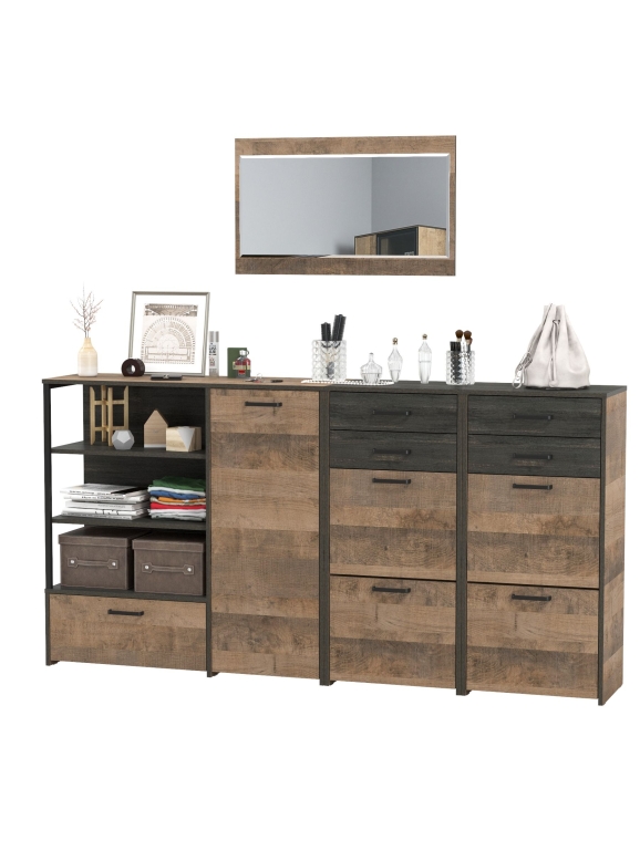 Трувор Прихожая 145, цвет дуб гранж песочный/интра, ШхГхВ 209х37х195 см., универсальная сборка