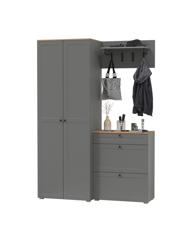 Остин Прихожая 17, цвет серый графит/дуб крафт золотой, ШхГхВ 160х54,3х229,6 см., универсальная сборка