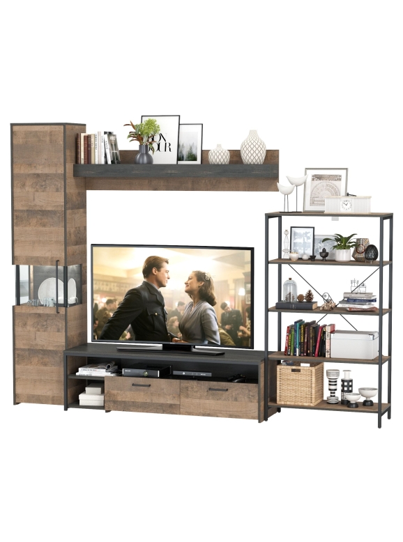 КР100 Трувор Гостиная 013, цвет дуб гранж песочный/интра, ШхГхВ 277,4х45,4х210 см., универсальная сборка